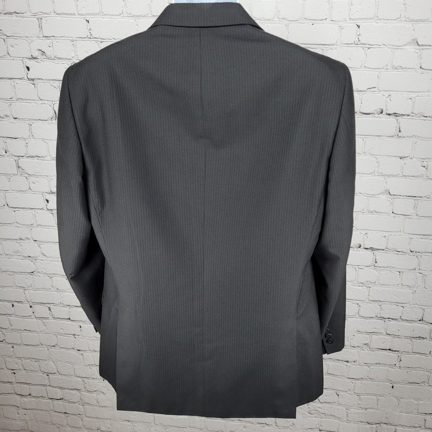 J. Ferrar Black Striped Modern Fit 2 Button Peak Double Vented Blazer Size 42R