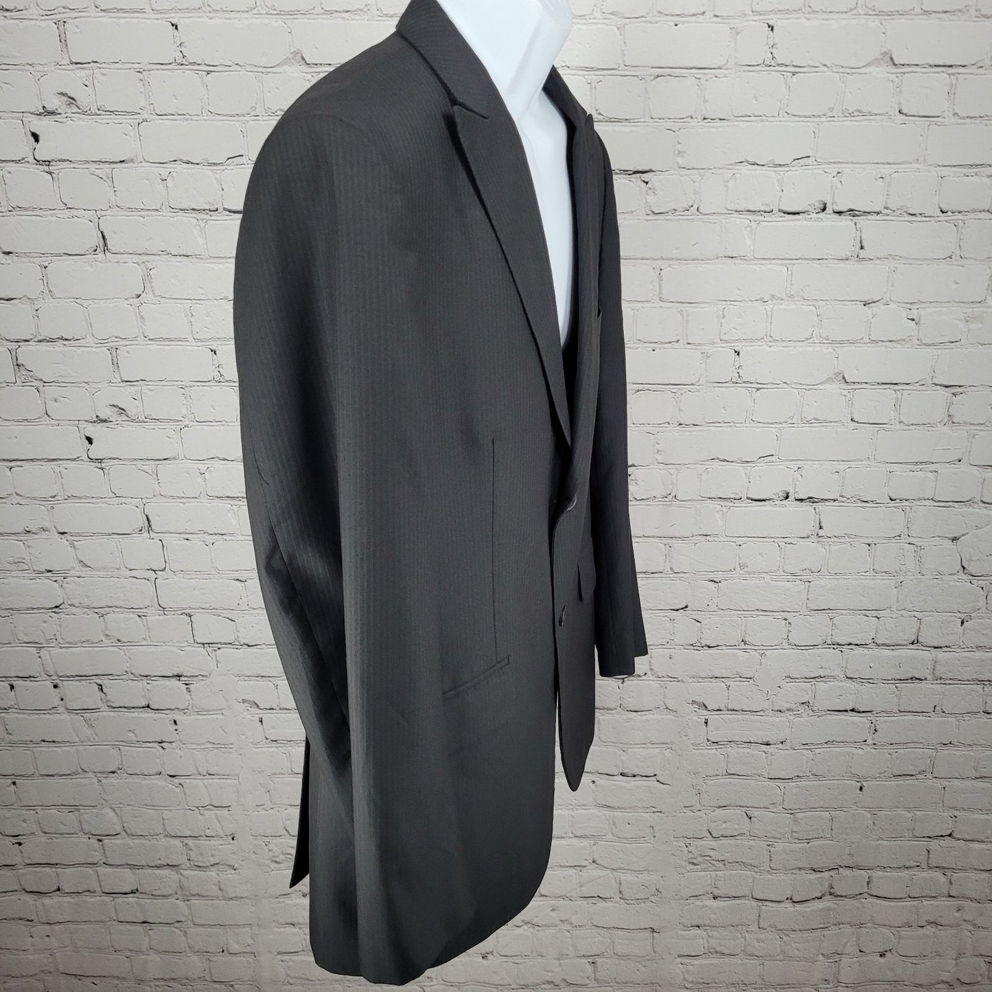J. Ferrar Black Striped Modern Fit 2 Button Peak Double Vented Blazer Size 42R
