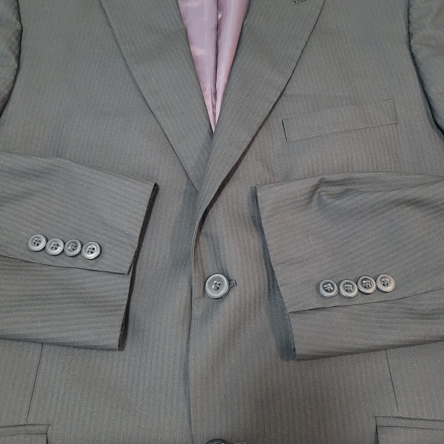 J. Ferrar Black Striped Modern Fit 2 Button Peak Double Vented Blazer Size 42R