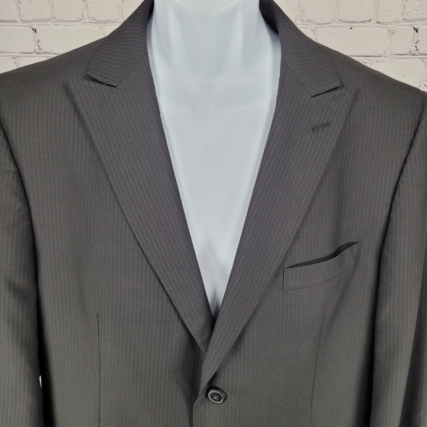 J. Ferrar Black Striped Modern Fit 2 Button Peak Double Vented Blazer Size 42R