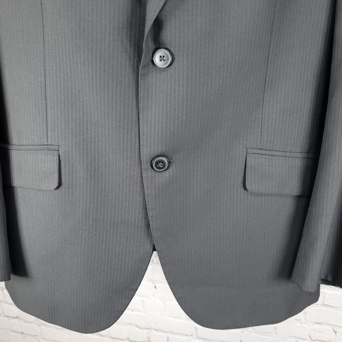 J. Ferrar Black Striped Modern Fit 2 Button Peak Double Vented Blazer Size 42R