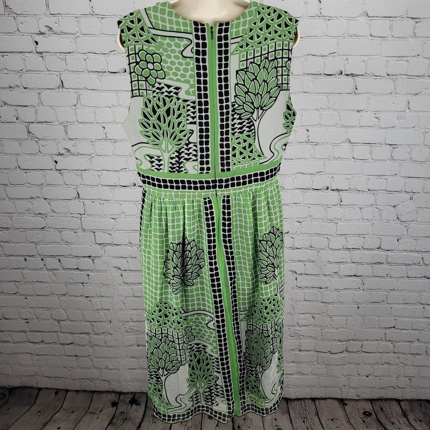 Anna Sui Anthropologie Green 100% Silk Sleeveless Lined Midi Dress 12 *defects