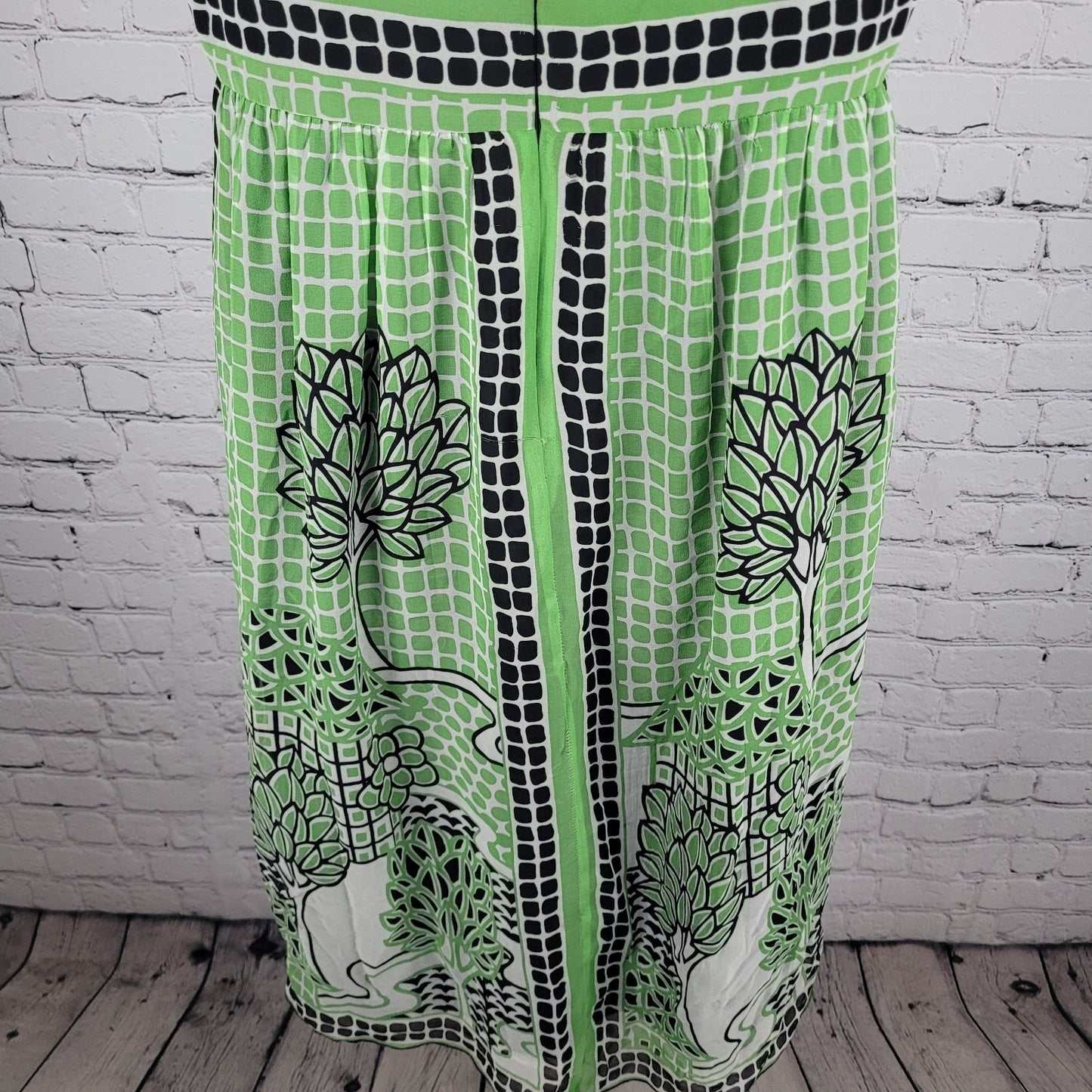 Anna Sui Anthropologie Green 100% Silk Sleeveless Lined Midi Dress 12 *defects