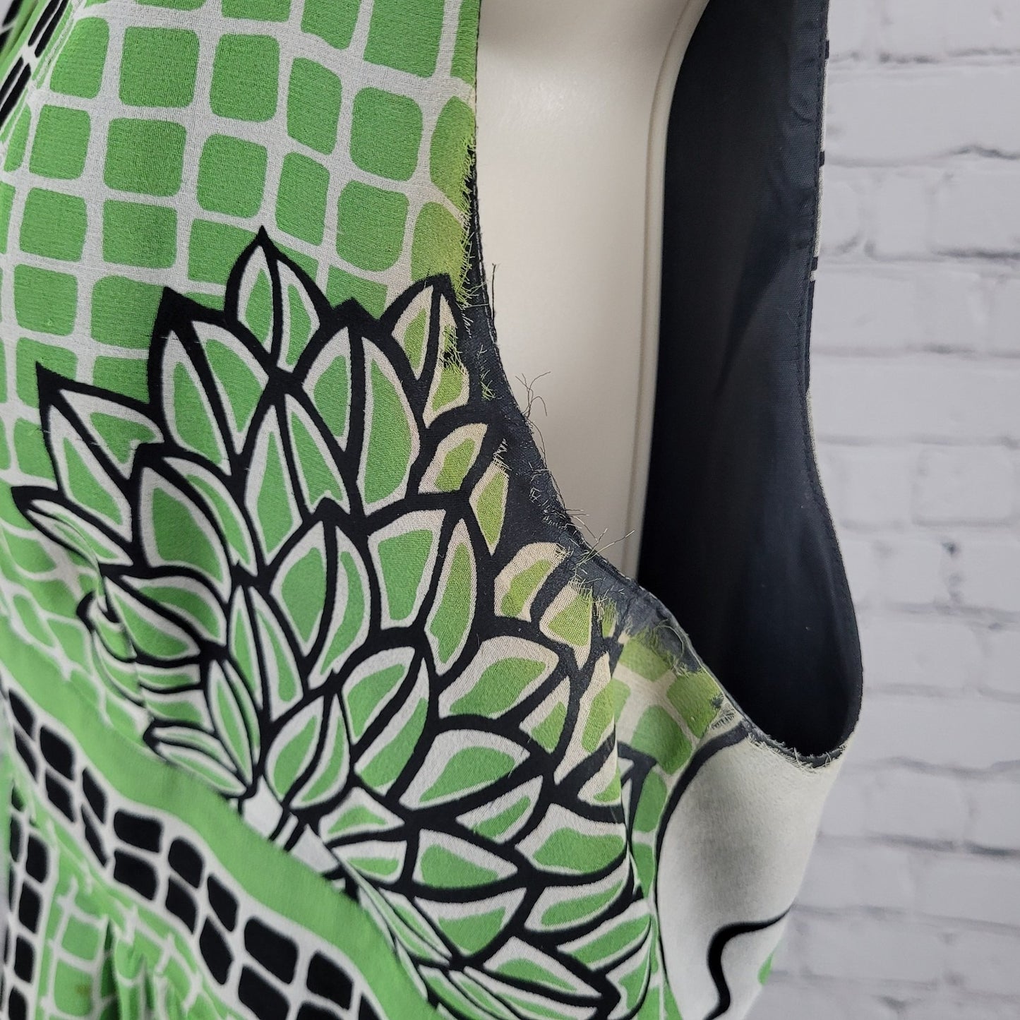 Anna Sui Anthropologie Green 100% Silk Sleeveless Lined Midi Dress 12 *defects