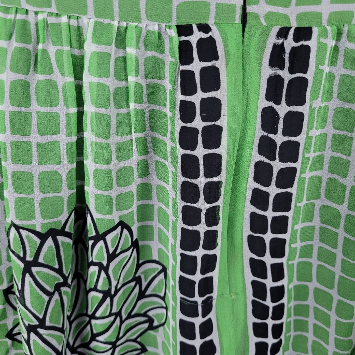 Anna Sui Anthropologie Green 100% Silk Sleeveless Lined Midi Dress 12 *defects