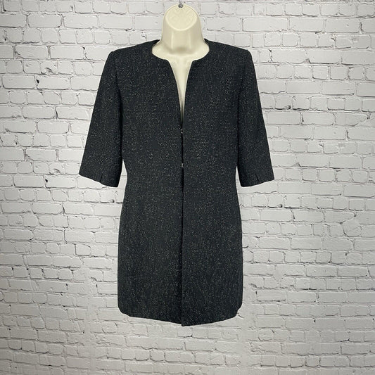 Tahari Black Textured Short Sleeve Lightweight Jacket Pockets Lined Size US 6