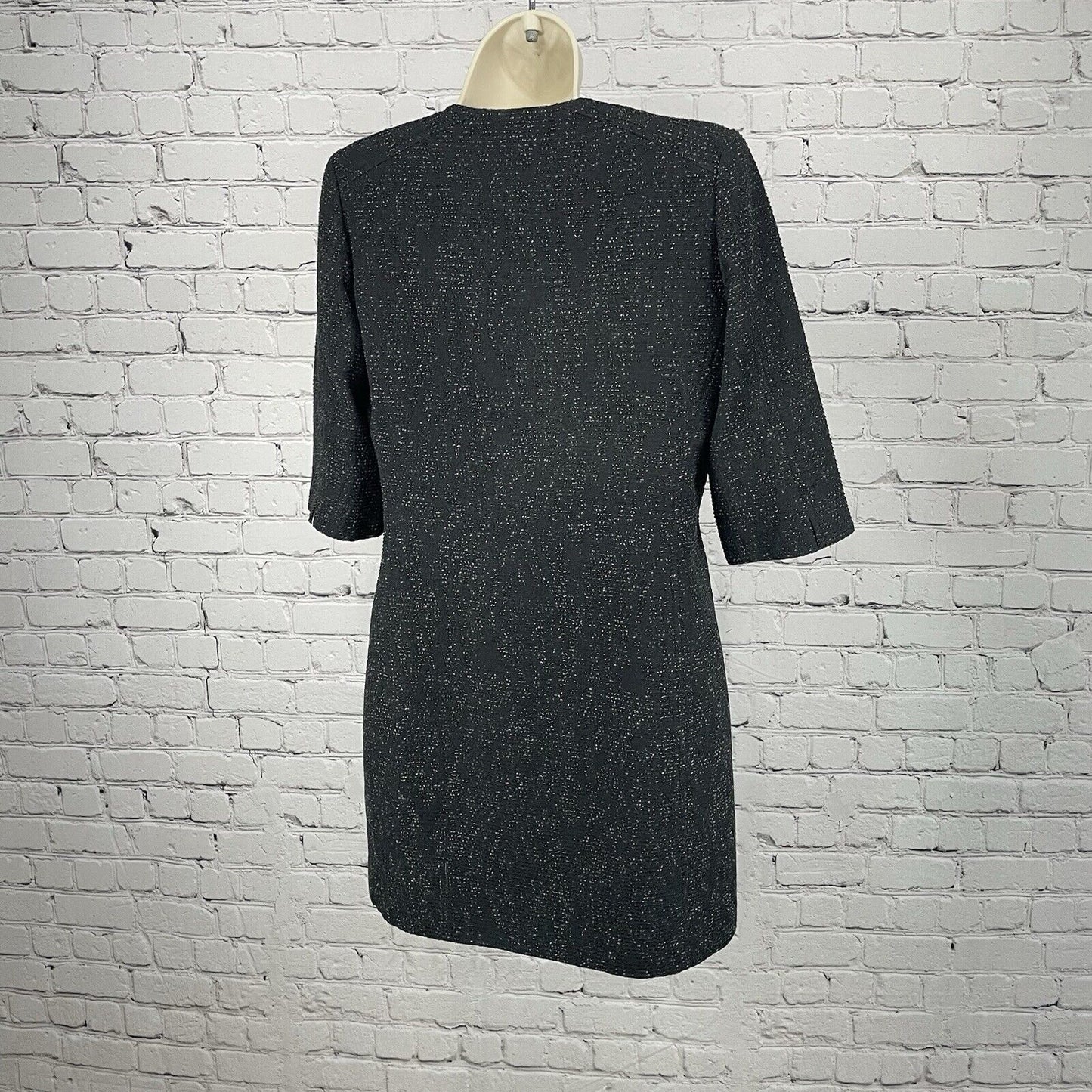 Tahari Black Textured Short Sleeve Lightweight Jacket Pockets Lined Size US 6