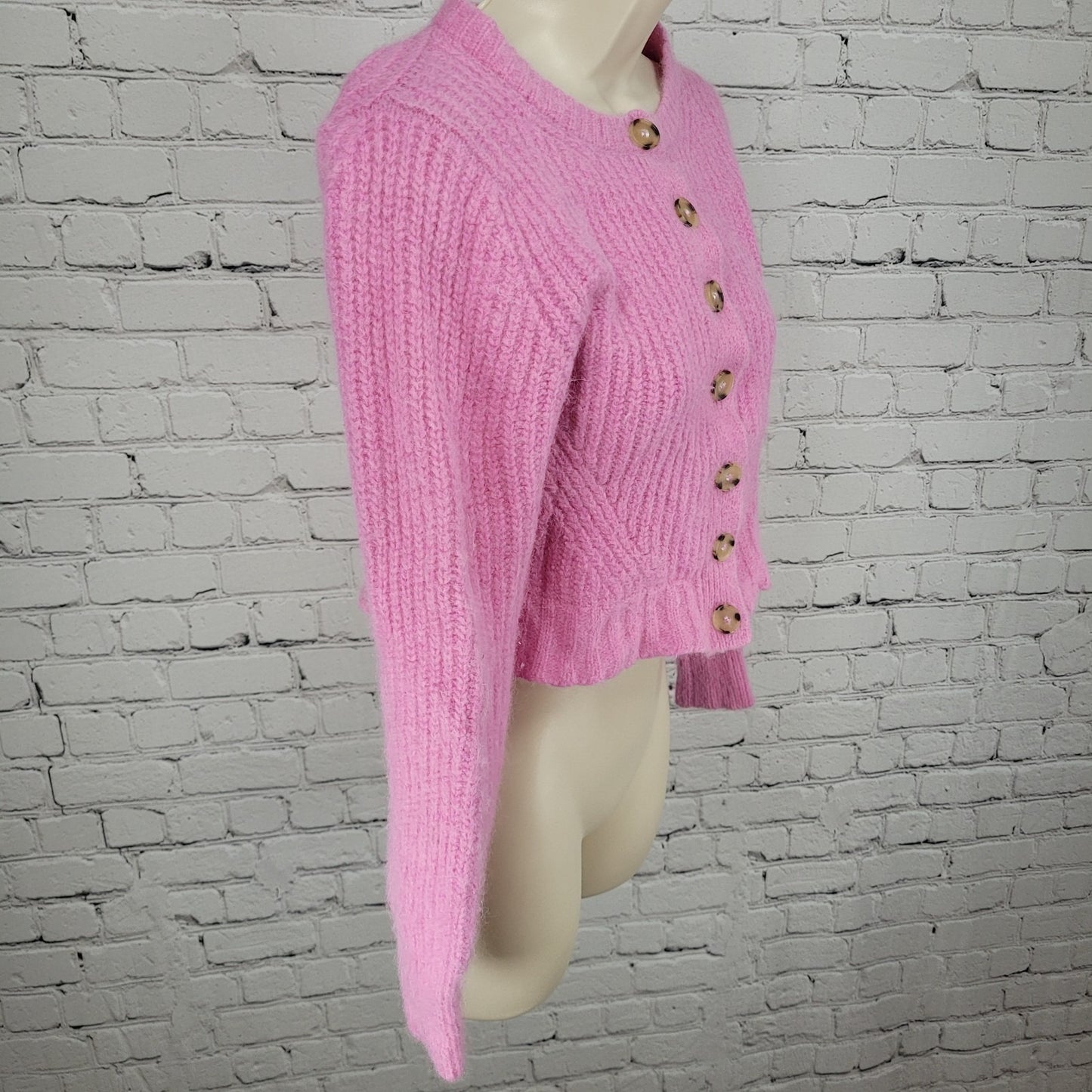 Eleven Six Pink Baby Alpaca Merino Wool Cropped Cardigan Sweater Size Small S