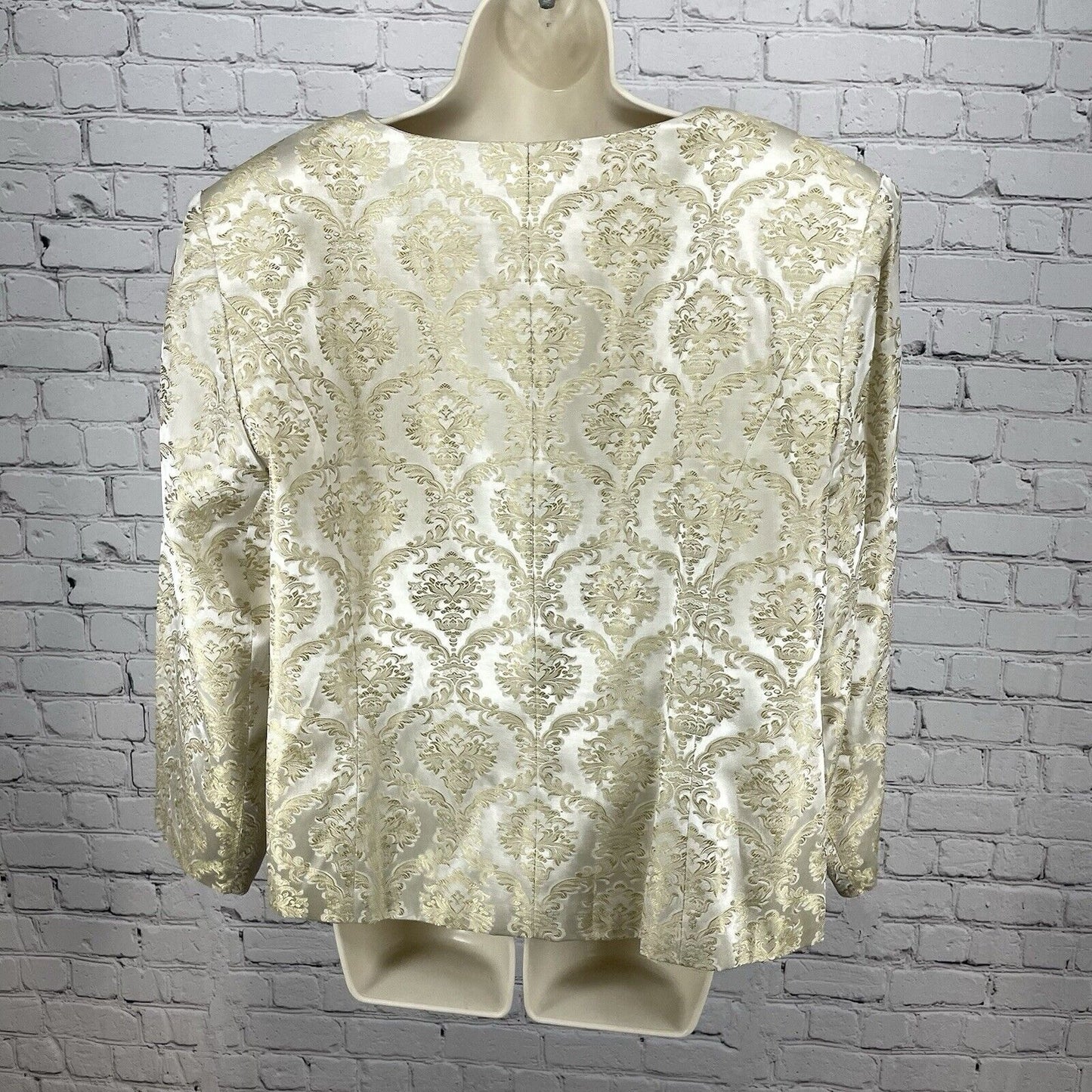 VTG Blacktie Oleg Cassini Ivory Gold Damask Blazer Jacket USA Made Plus Size 20W