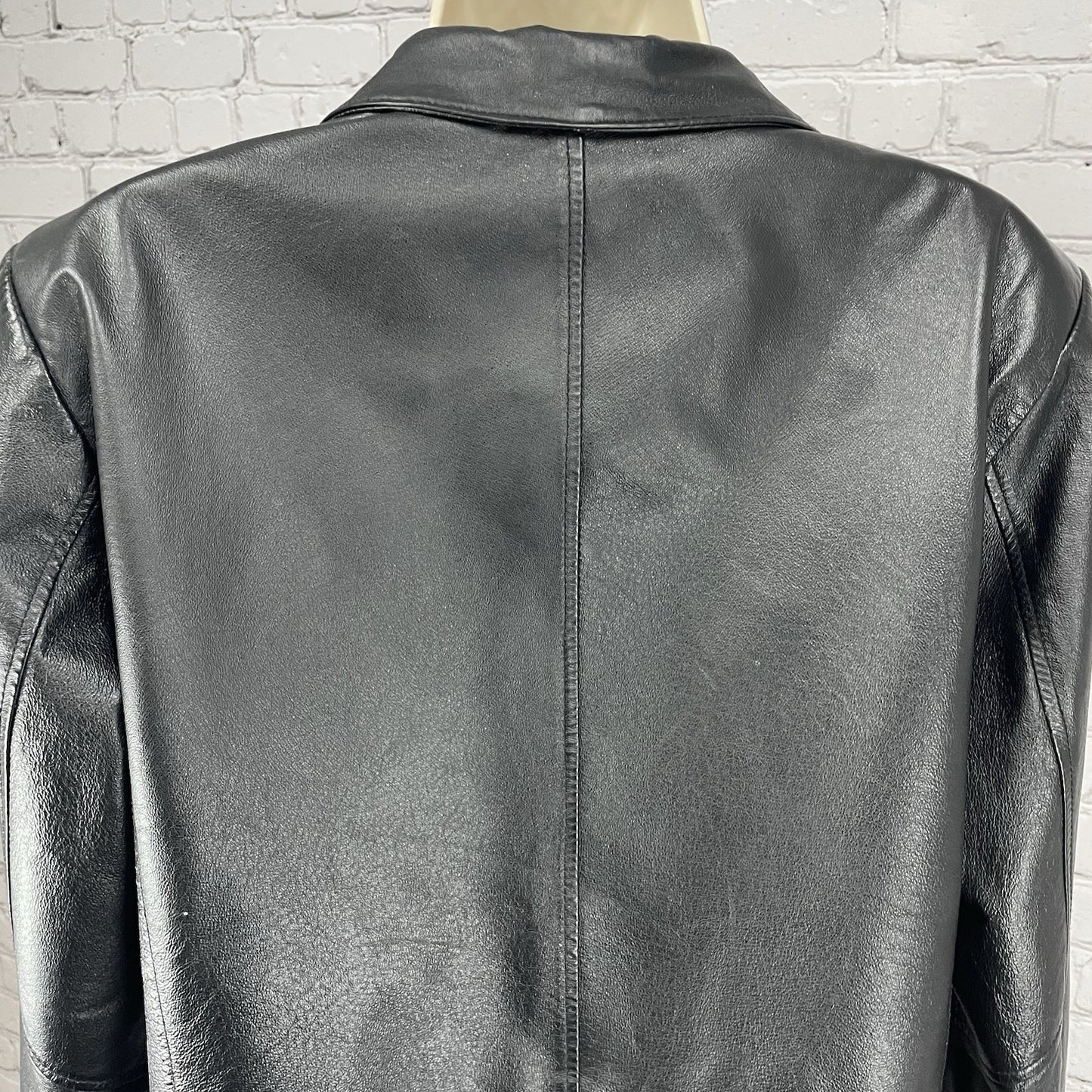 Clio Black Genuine Leather 3 Button Peak Collar Lined Jacket Size Medium M