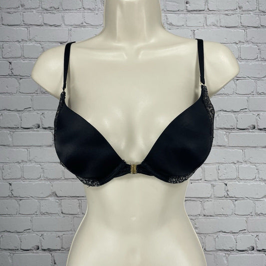 Victoria’s Secret Very Sexy Black Lace Push Up Bra Front Closure Size 32D
