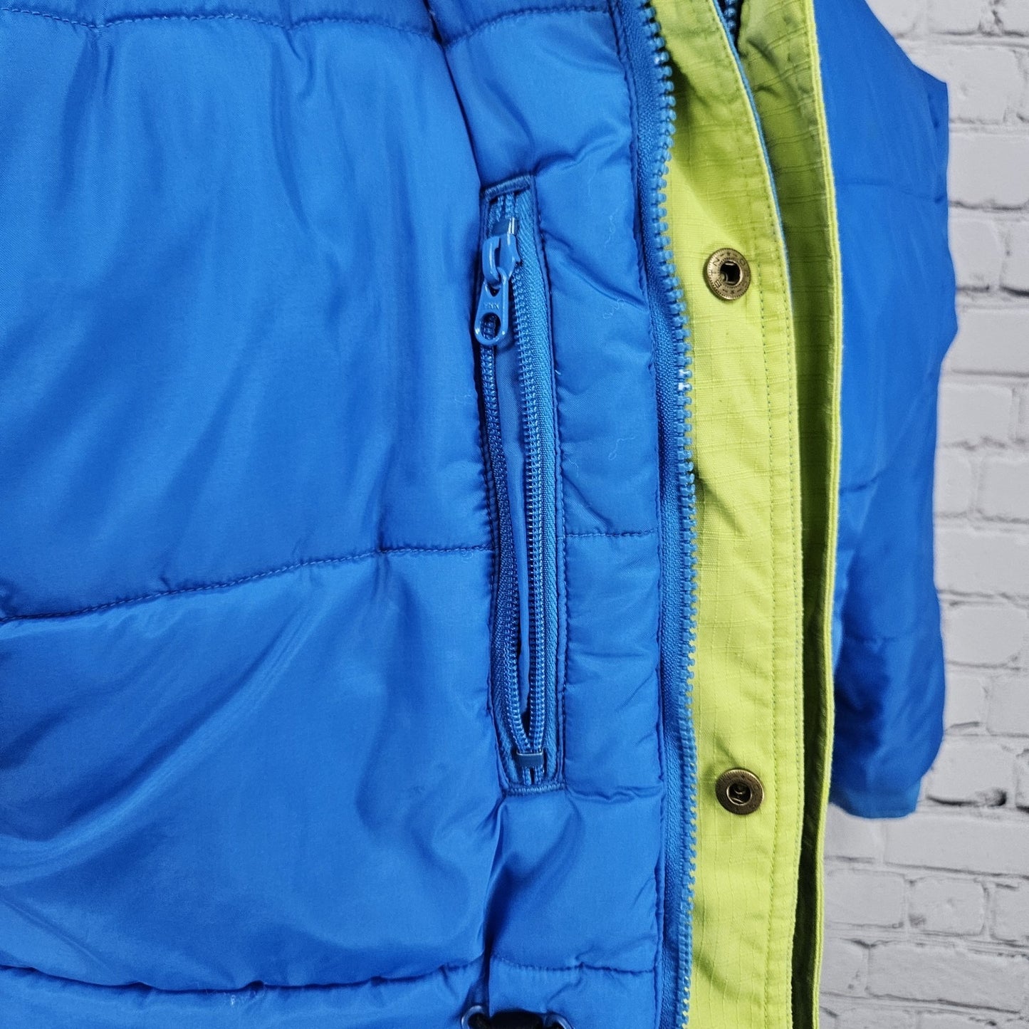 Columbia Blue Tectonite Hooded Insulated Full Zip Snap Inner Pocket Jacket 10/12