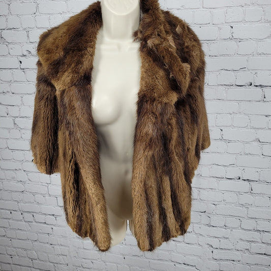 VTG Martini's Brown Genuine Mink Fur Shawl Collar Shrug Open Cape Coat O/S *read