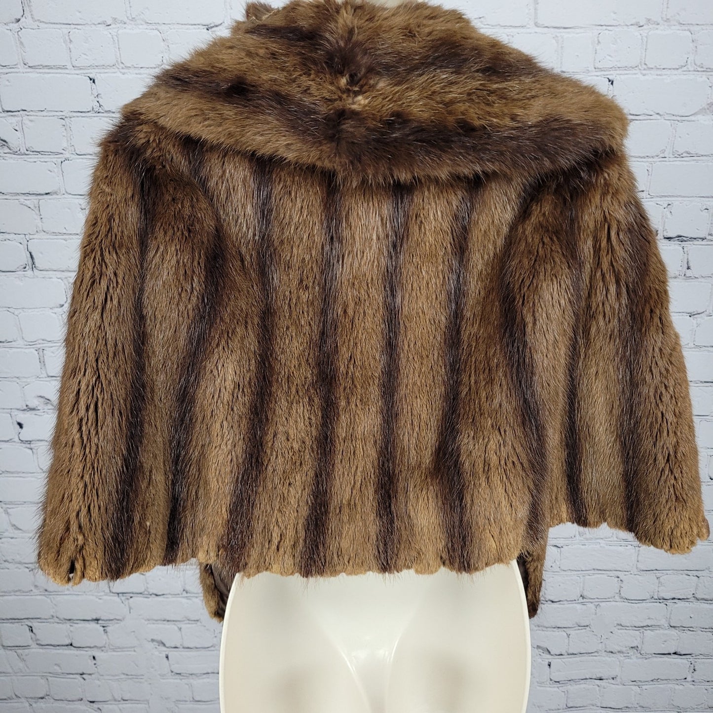 VTG Martini's Brown Genuine Mink Fur Shawl Collar Shrug Open Cape Coat O/S *read