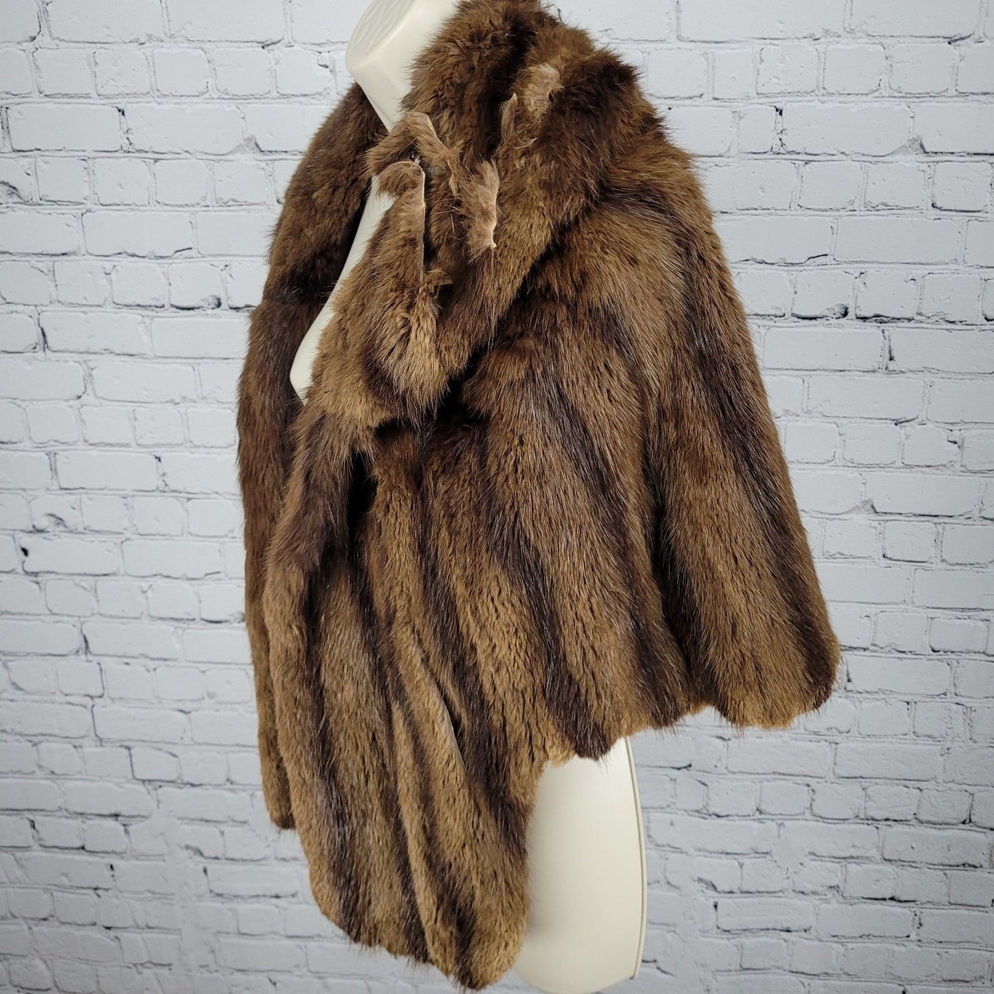 VTG Martini's Brown Genuine Mink Fur Shawl Collar Shrug Open Cape Coat O/S *read