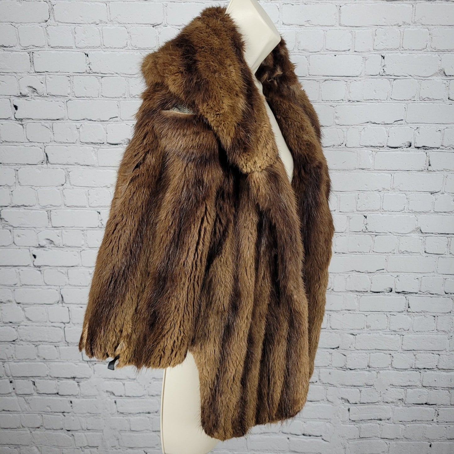 VTG Martini's Brown Genuine Mink Fur Shawl Collar Shrug Open Cape Coat O/S *read