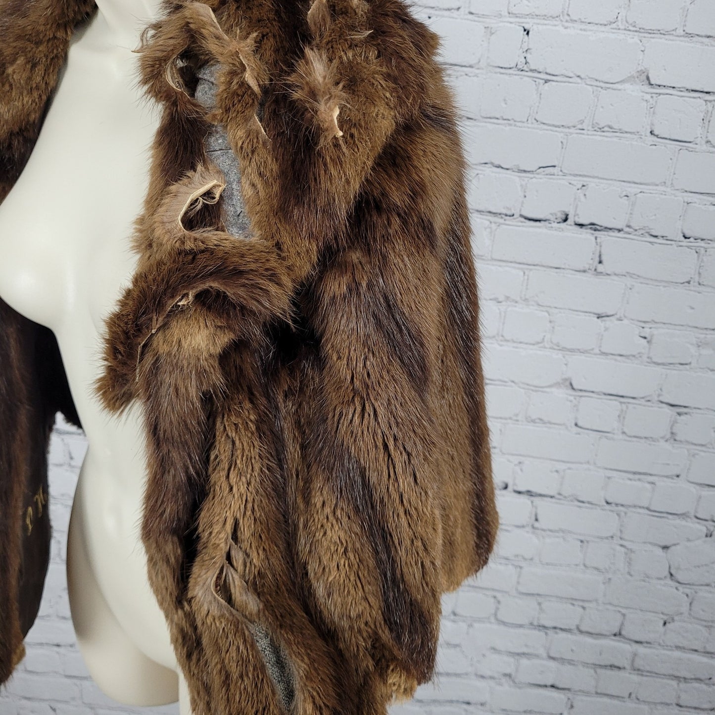 VTG Martini's Brown Genuine Mink Fur Shawl Collar Shrug Open Cape Coat O/S *read