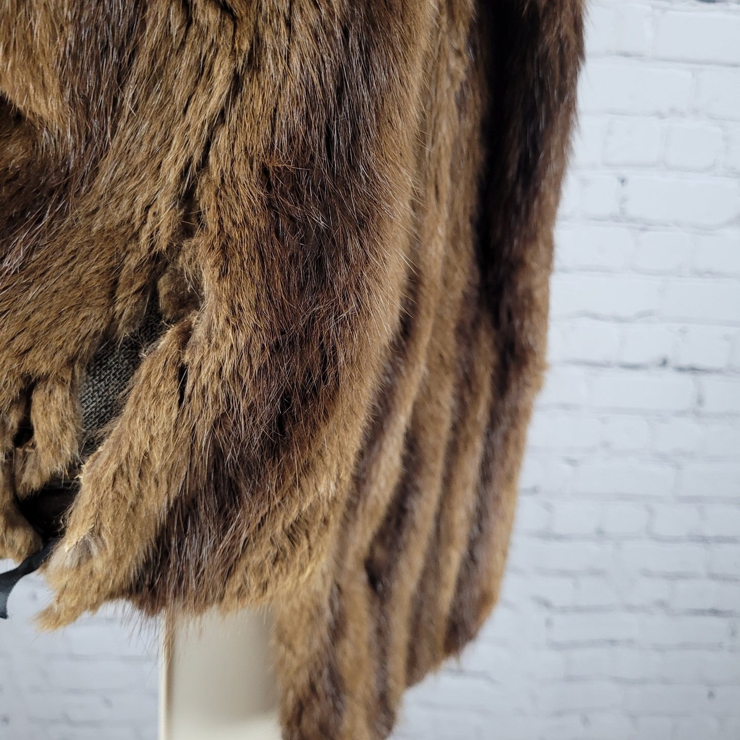 VTG Martini's Brown Genuine Mink Fur Shawl Collar Shrug Open Cape Coat O/S *read