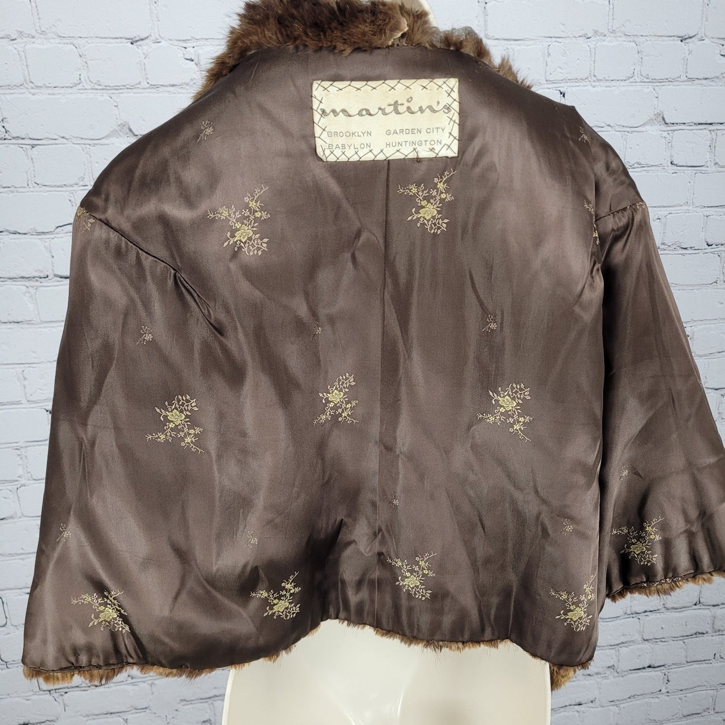 VTG Martini's Brown Genuine Mink Fur Shawl Collar Shrug Open Cape Coat O/S *read