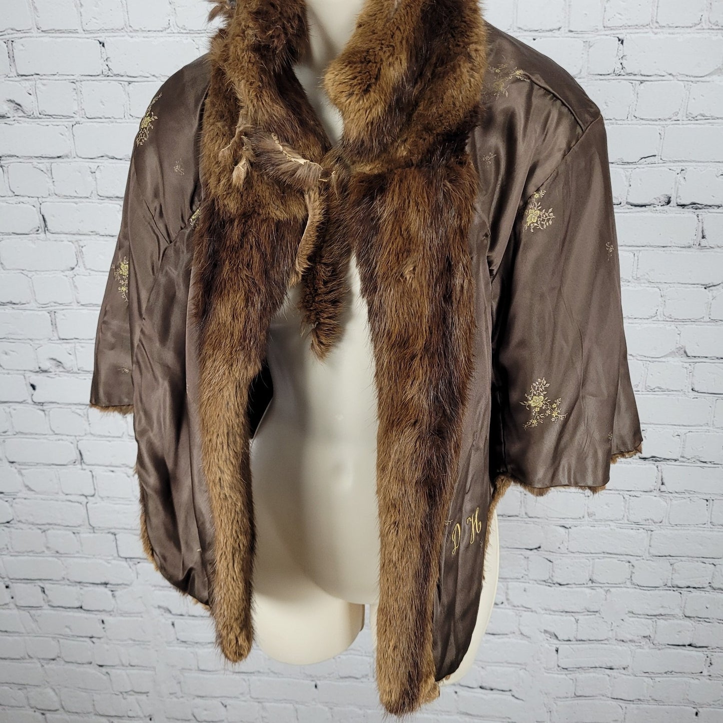 VTG Martini's Brown Genuine Mink Fur Shawl Collar Shrug Open Cape Coat O/S *read
