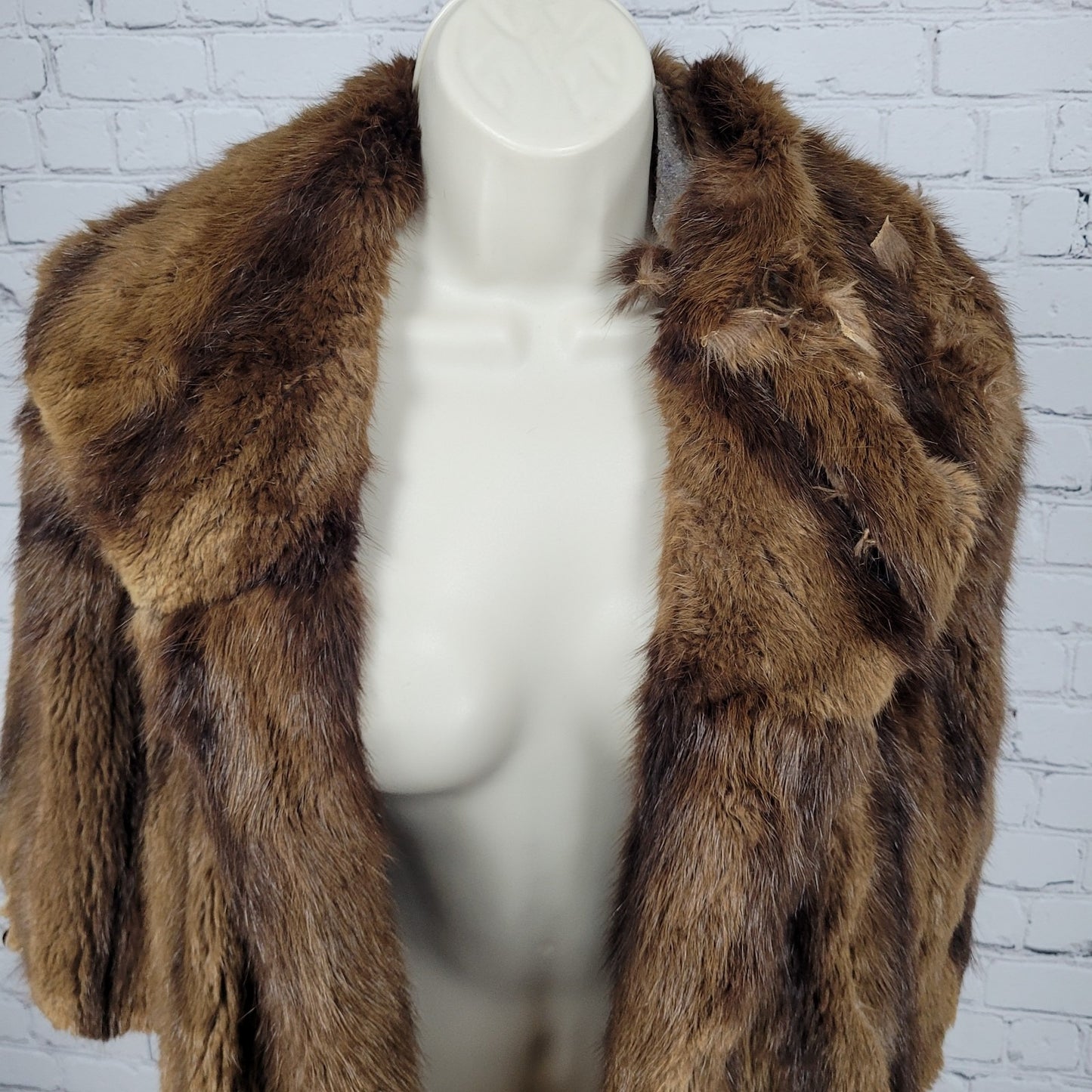 VTG Martini's Brown Genuine Mink Fur Shawl Collar Shrug Open Cape Coat O/S *read