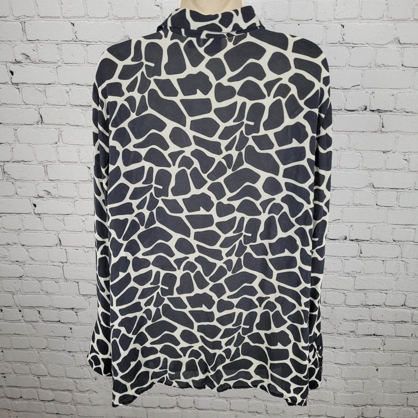 INC Black 100% Silk Animal Print Button Up Long Sleeve Blouse Shirt Size 22W