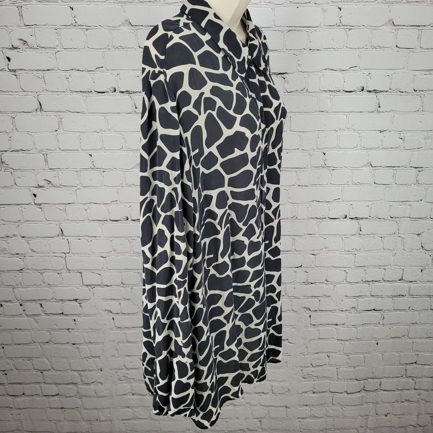 INC Black 100% Silk Animal Print Button Up Long Sleeve Blouse Shirt Size 22W