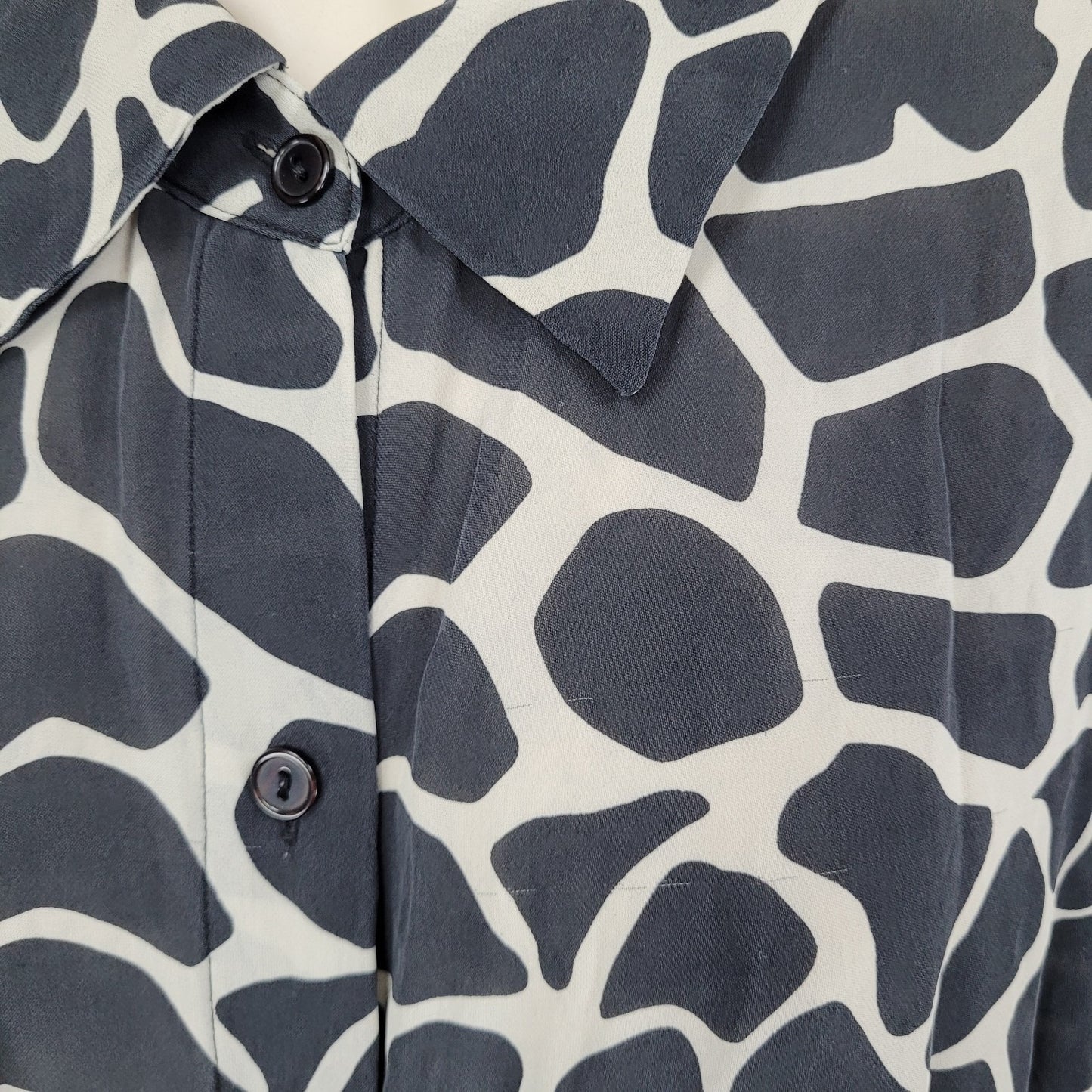 INC Black 100% Silk Animal Print Button Up Long Sleeve Blouse Shirt Size 22W