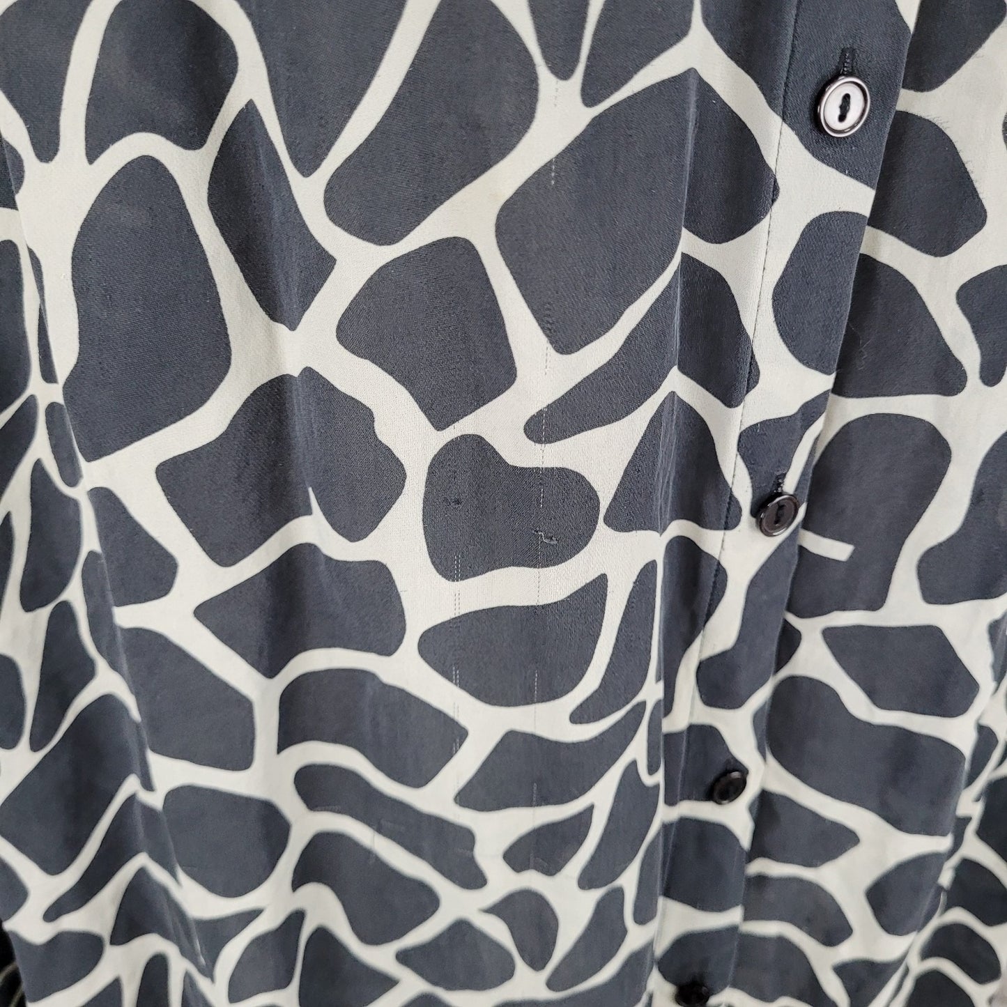 INC Black 100% Silk Animal Print Button Up Long Sleeve Blouse Shirt Size 22W