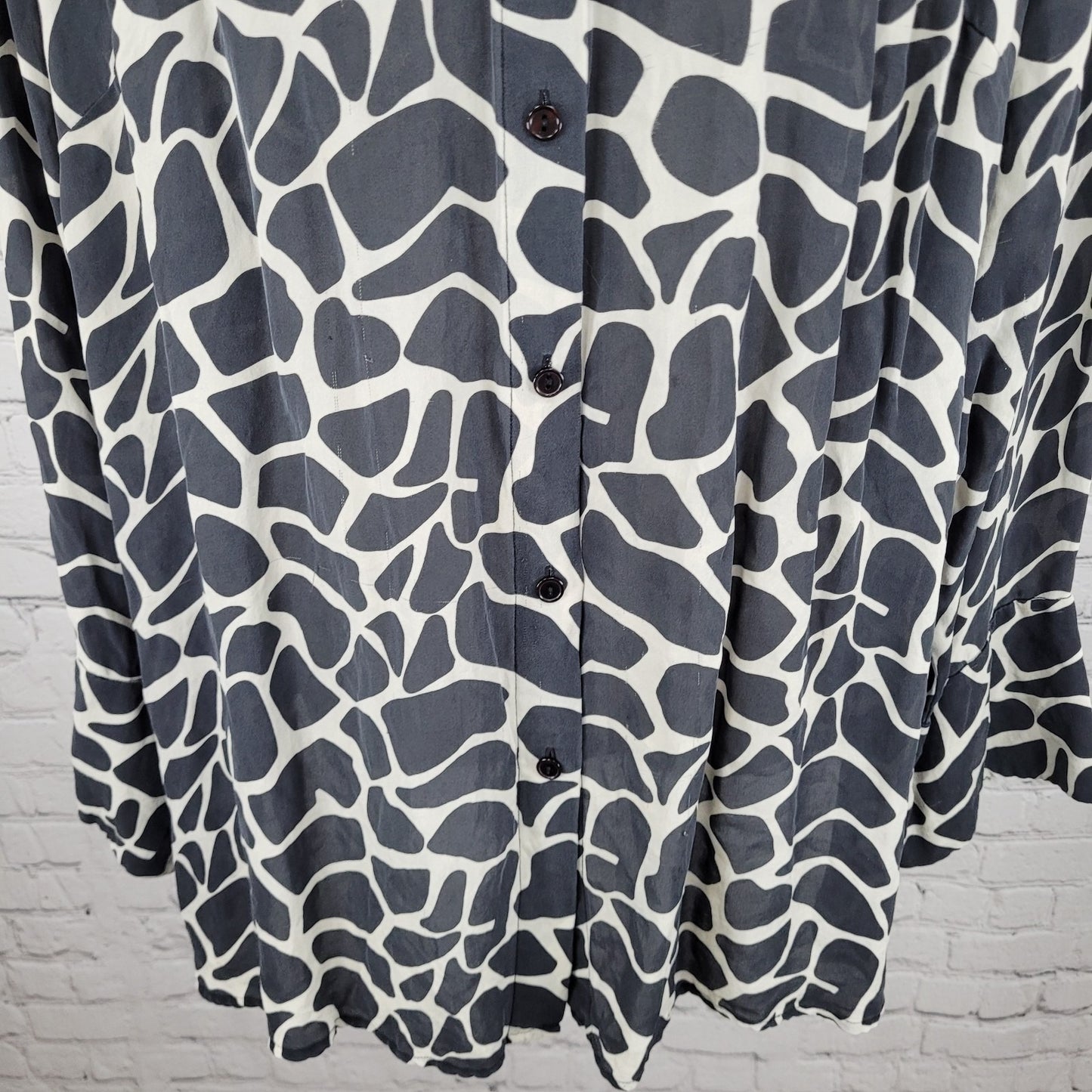 INC Black 100% Silk Animal Print Button Up Long Sleeve Blouse Shirt Size 22W