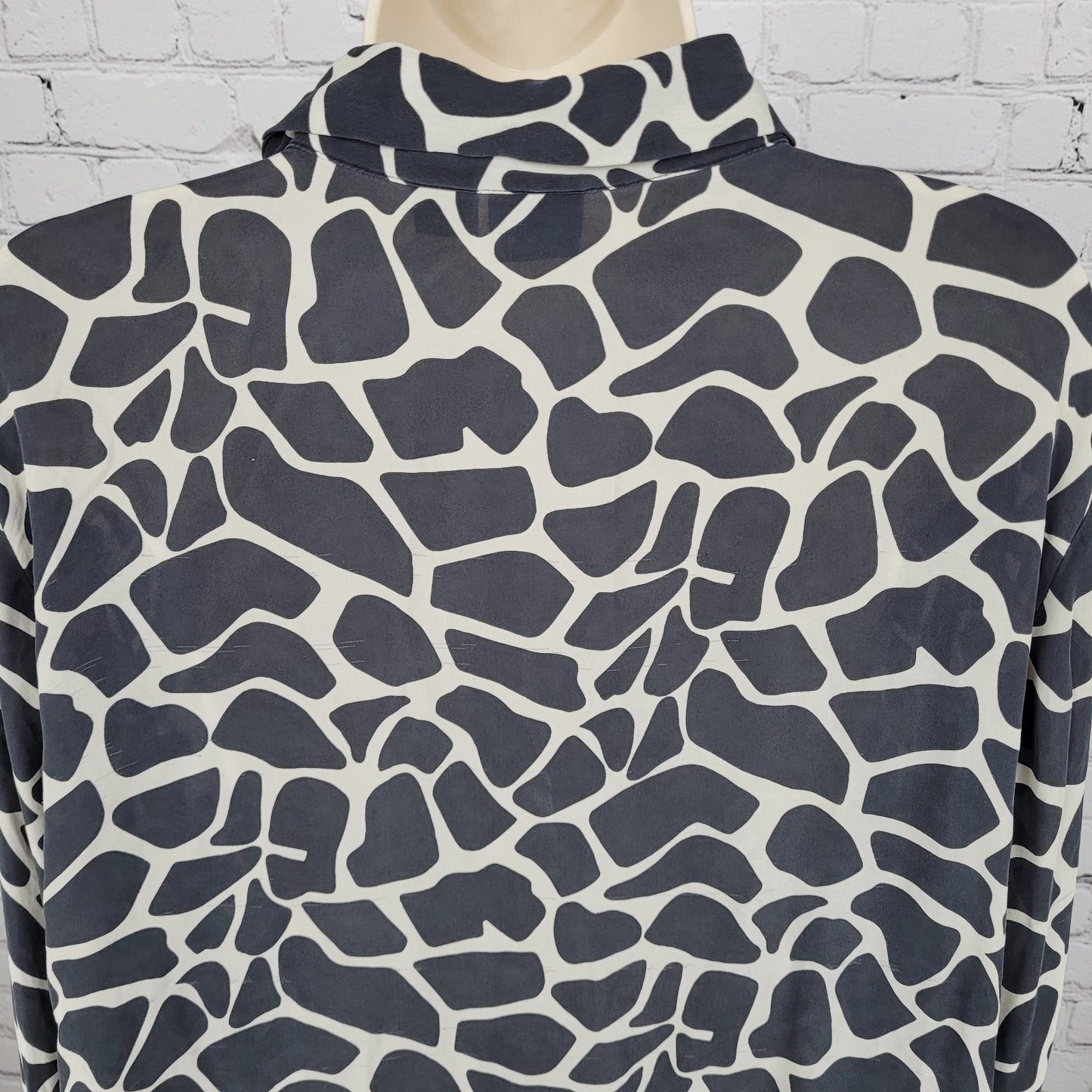 INC Black 100% Silk Animal Print Button Up Long Sleeve Blouse Shirt Size 22W