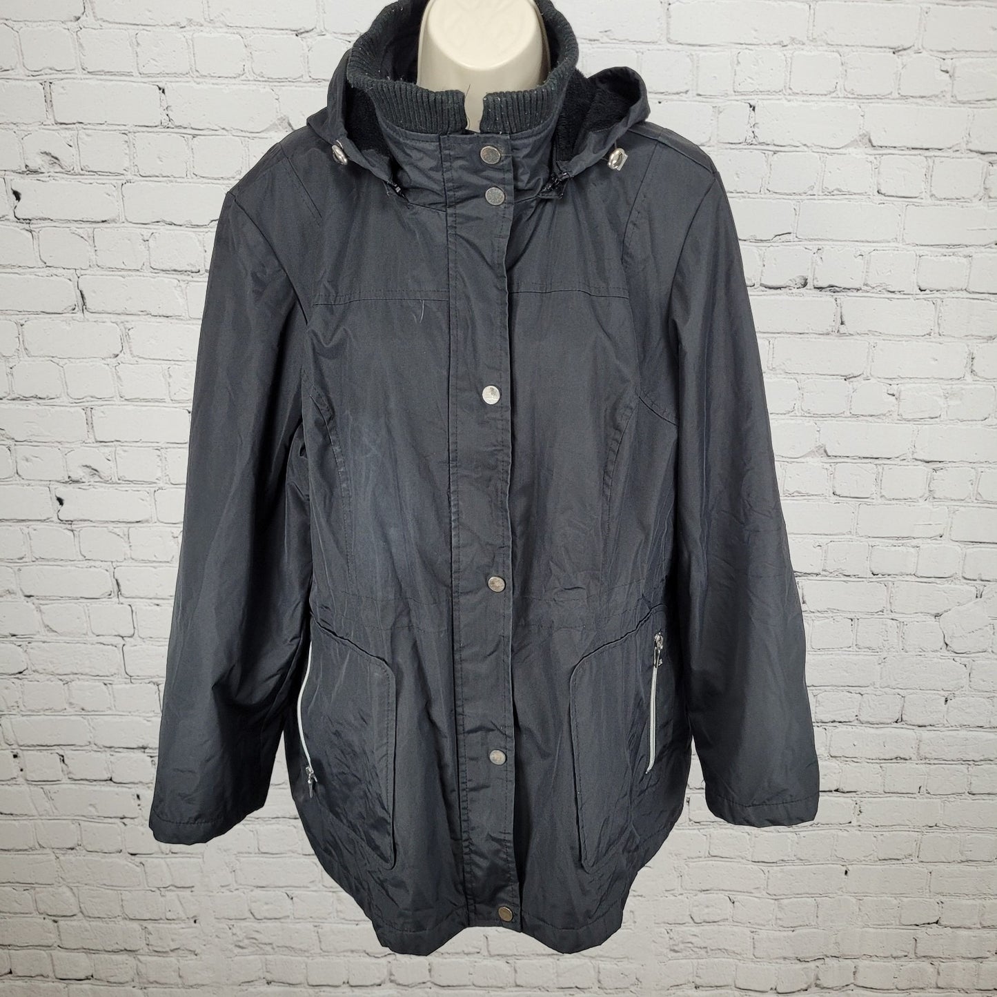 London Fog Black Hooded Insulated Full Zip & Snap Zipped Pockets Jacket Size XL