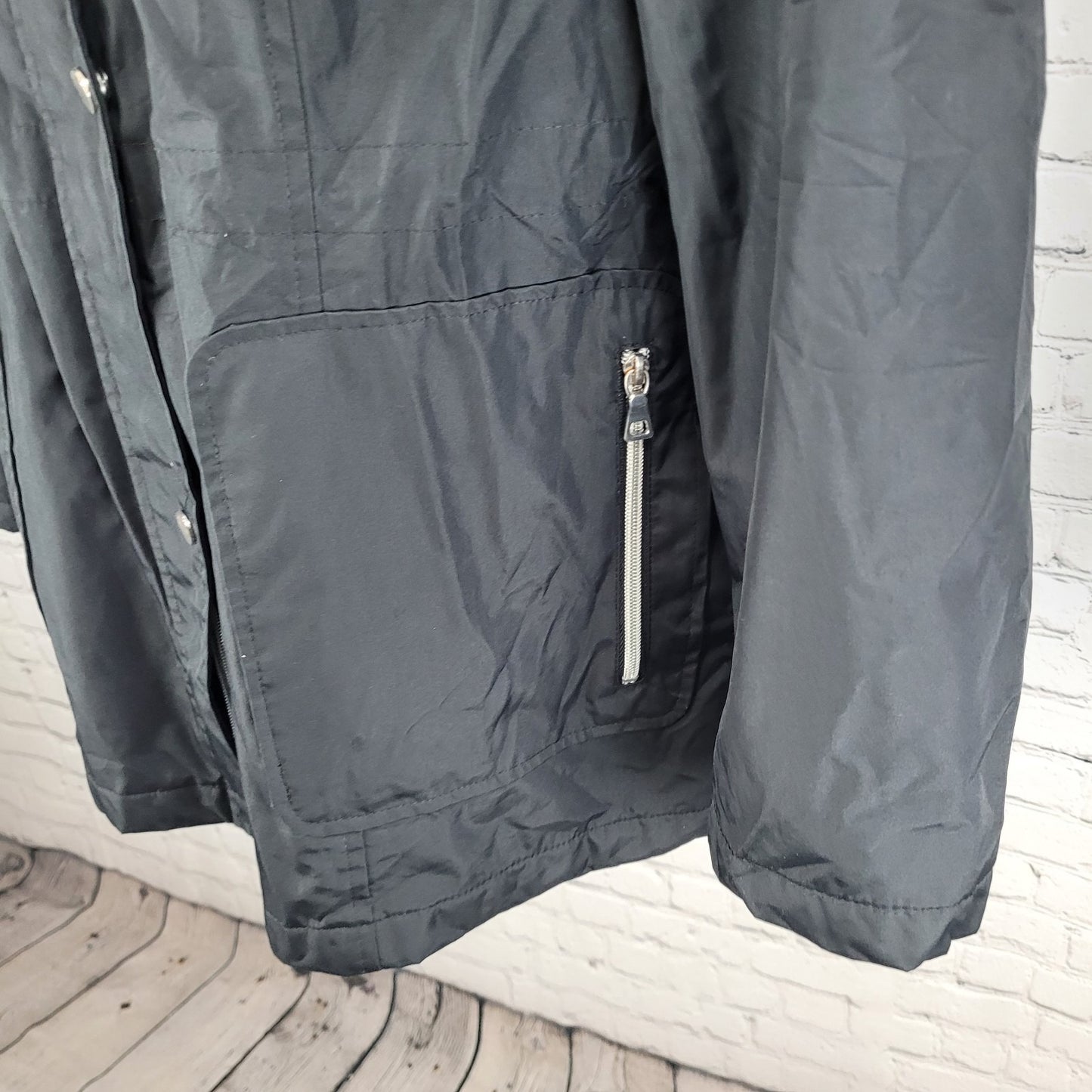 London Fog Black Hooded Insulated Full Zip & Snap Zipped Pockets Jacket Size XL