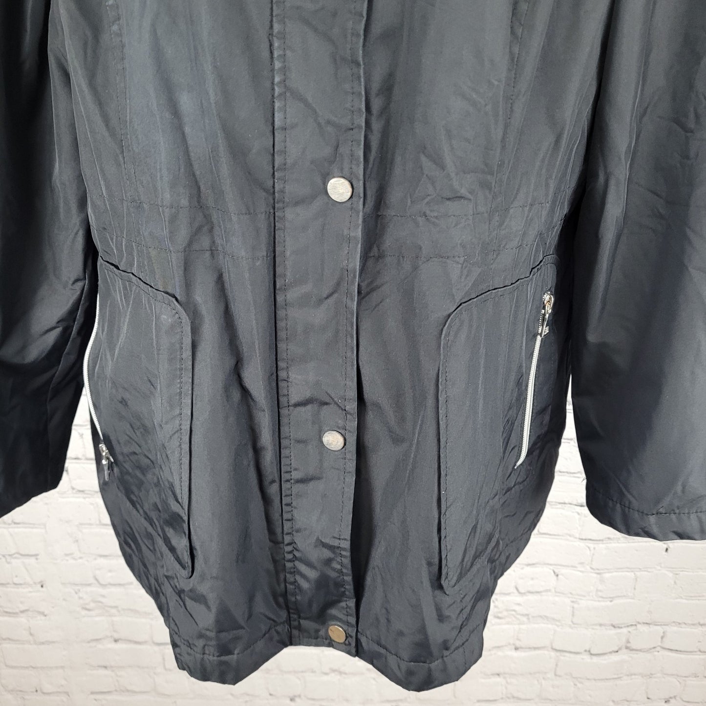 London Fog Black Hooded Insulated Full Zip & Snap Zipped Pockets Jacket Size XL