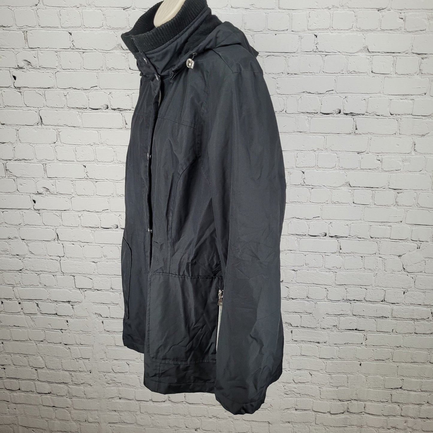 London Fog Black Hooded Insulated Full Zip & Snap Zipped Pockets Jacket Size XL