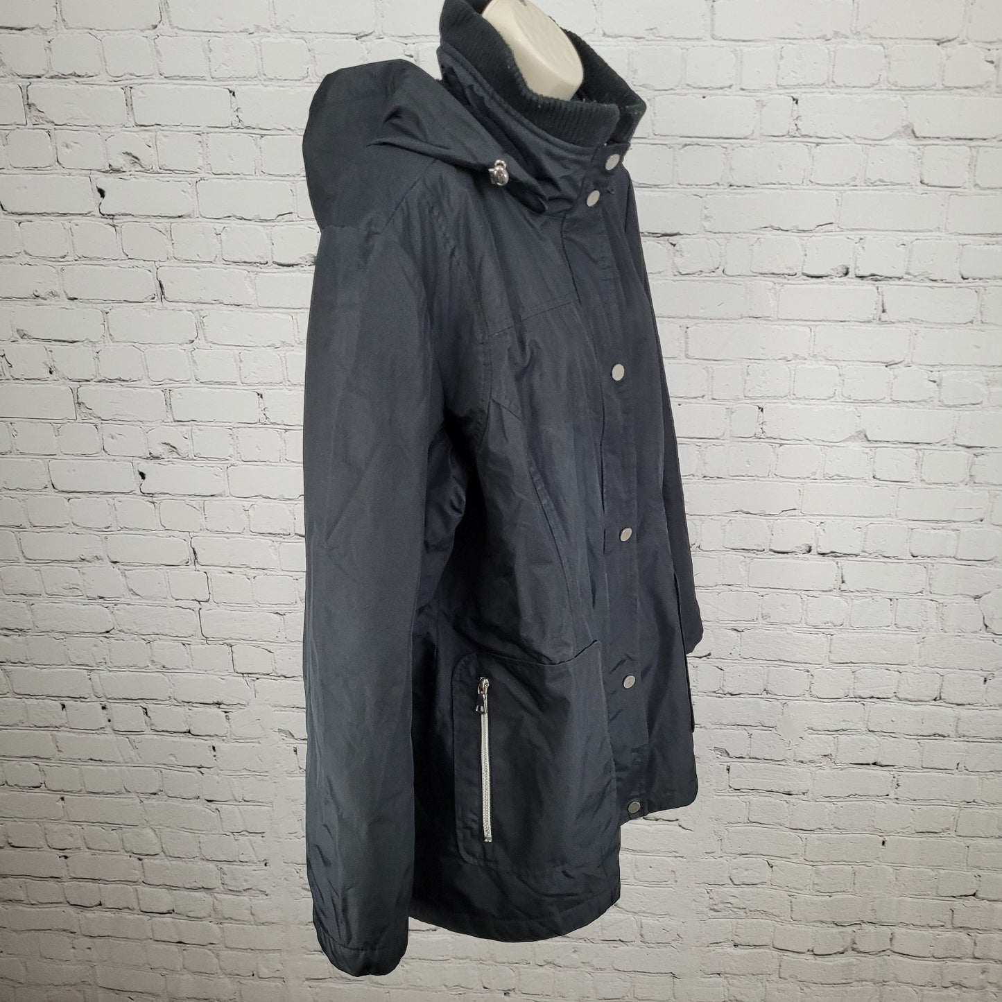 London Fog Black Hooded Insulated Full Zip & Snap Zipped Pockets Jacket Size XL