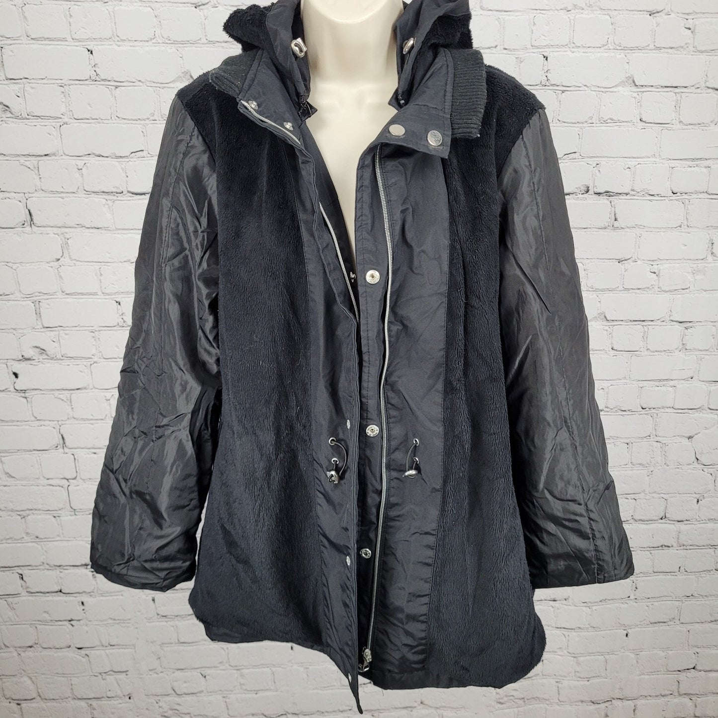 London Fog Black Hooded Insulated Full Zip & Snap Zipped Pockets Jacket Size XL