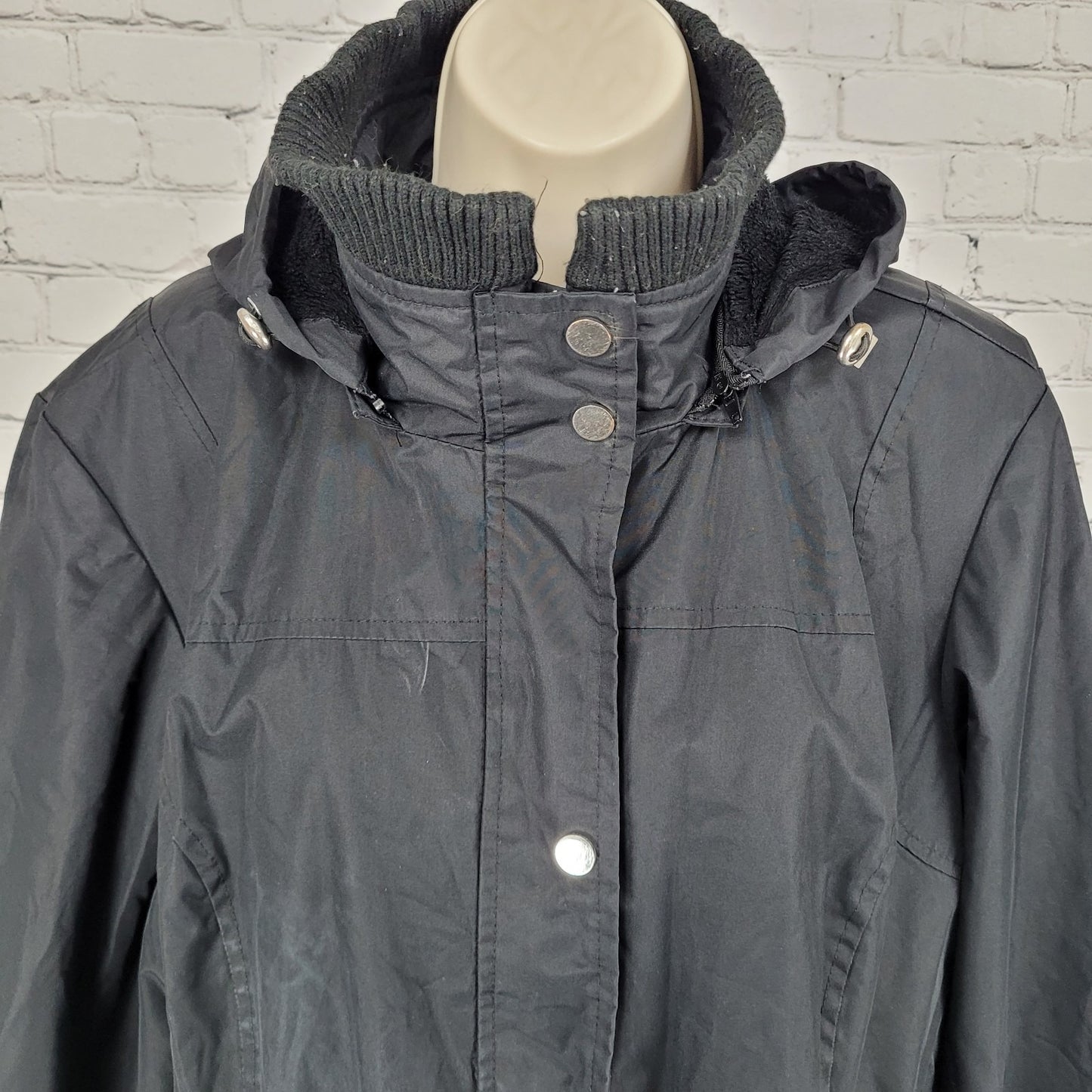 London Fog Black Hooded Insulated Full Zip & Snap Zipped Pockets Jacket Size XL