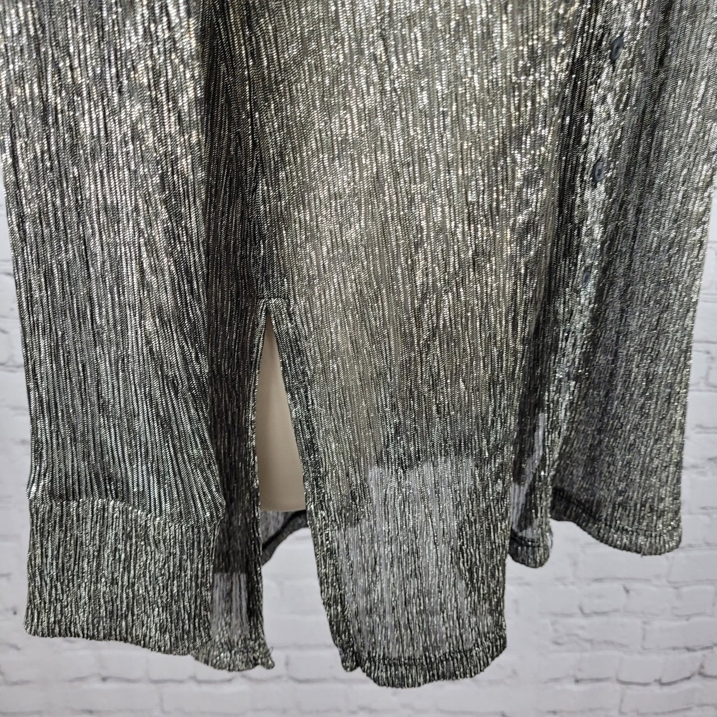 Pilcro Anthropologie Black Silver Metallic Sheer Long Sleeve Top Size Small S