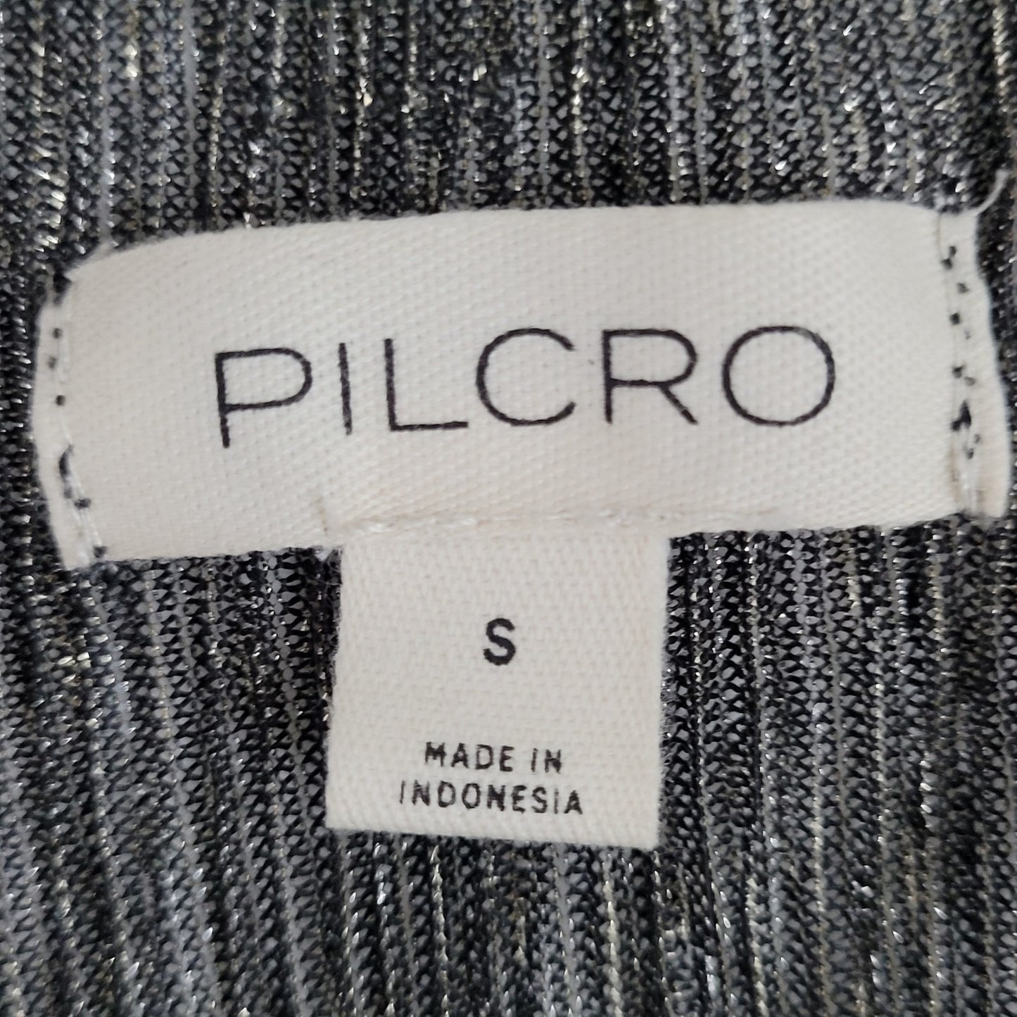 Pilcro Anthropologie Black Silver Metallic Sheer Long Sleeve Top Size Small S