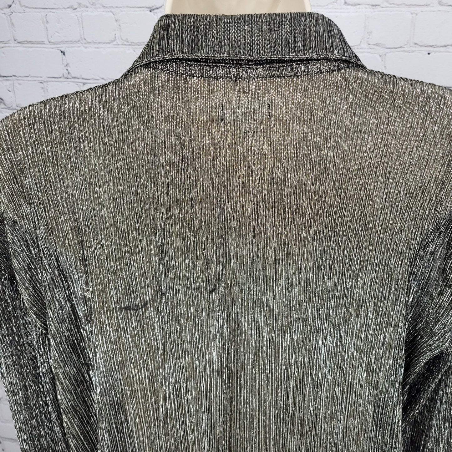 Pilcro Anthropologie Black Silver Metallic Sheer Long Sleeve Top Size Small S