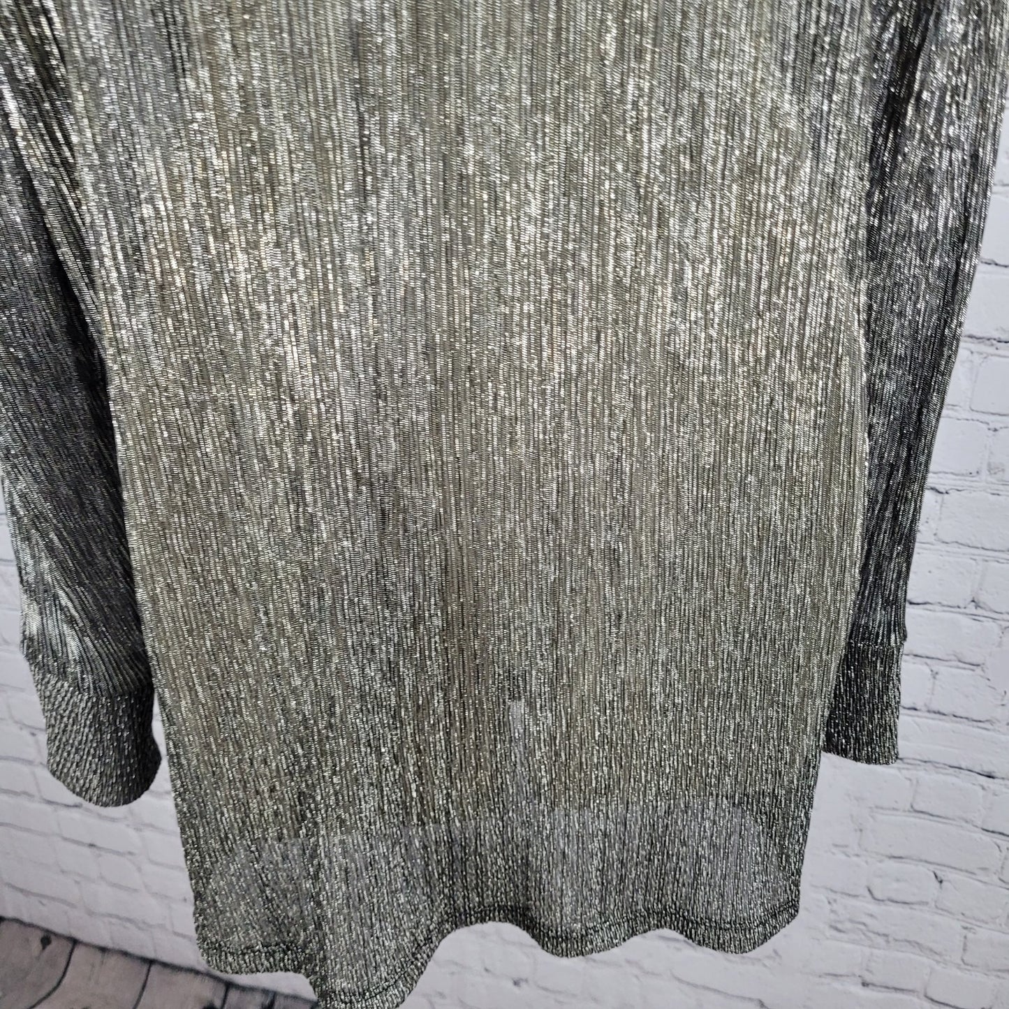 Pilcro Anthropologie Black Silver Metallic Sheer Long Sleeve Top Size Small S