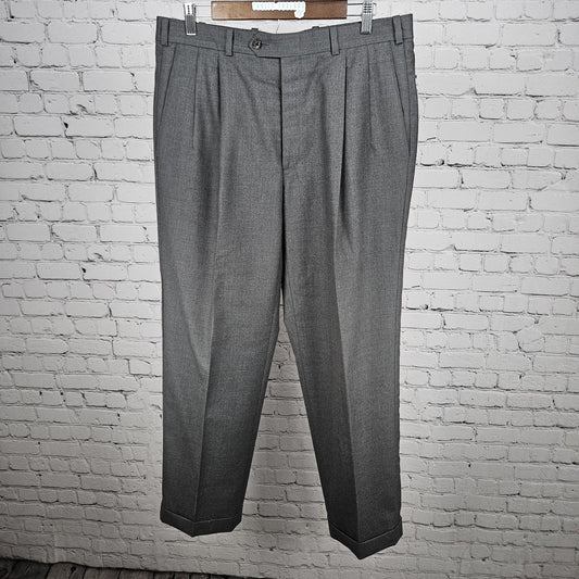 VTG JB Britches Nordstrom Grey Extra Fine Wool Pleated Cuff Dress Pants US 34x32