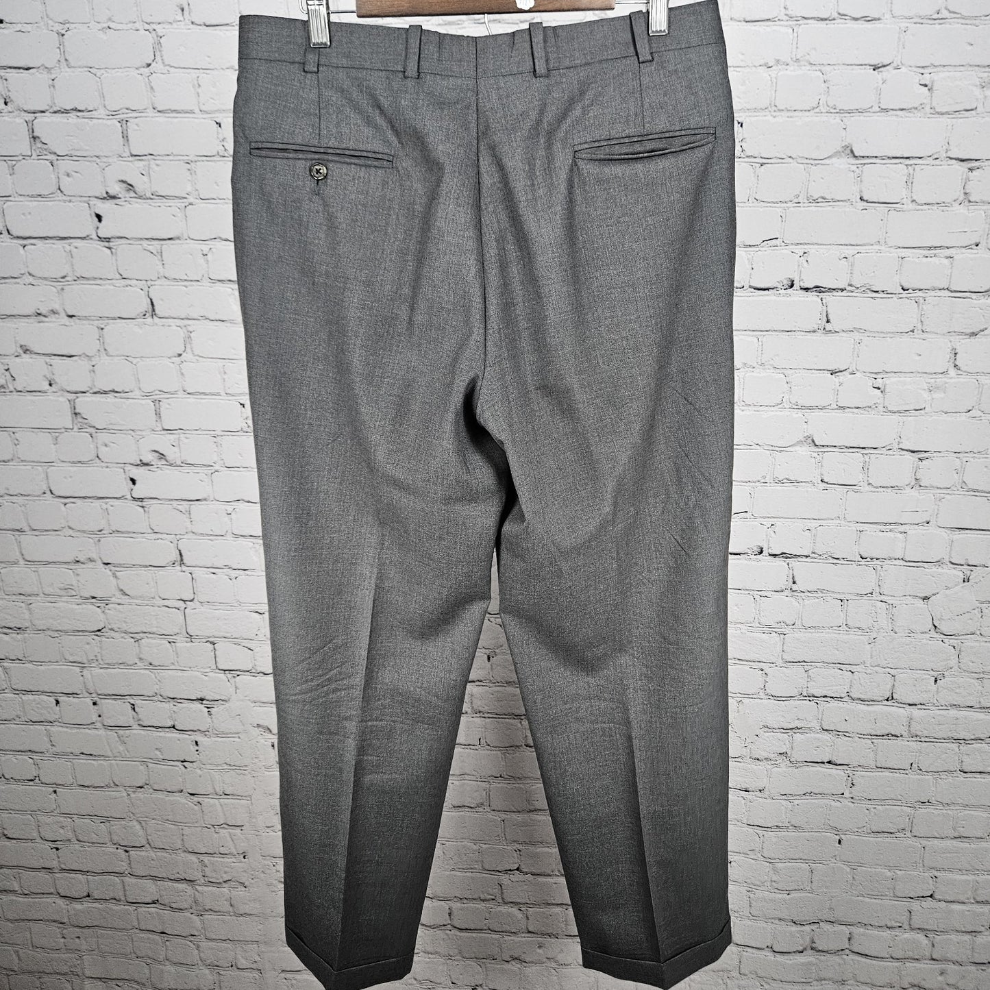 VTG JB Britches Nordstrom Grey Extra Fine Wool Pleated Cuff Dress Pants US 34x32