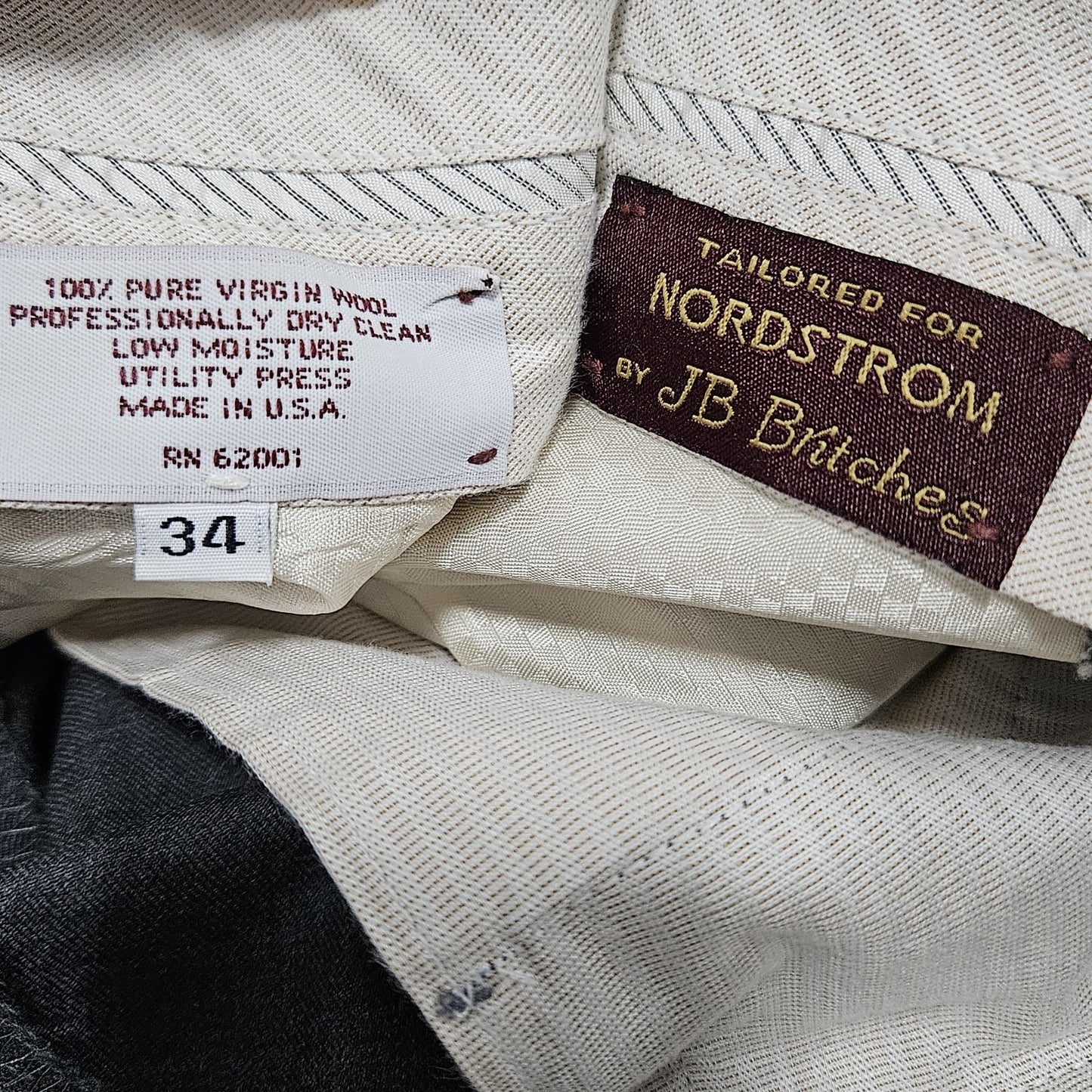 VTG JB Britches Nordstrom Grey Extra Fine Wool Pleated Cuff Dress Pants US 34x32