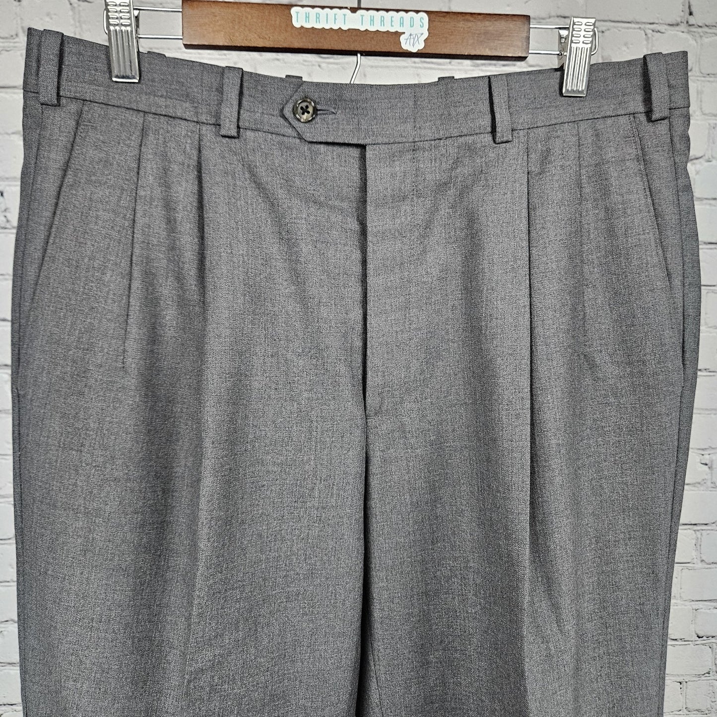 VTG JB Britches Nordstrom Grey Extra Fine Wool Pleated Cuff Dress Pants US 34x32