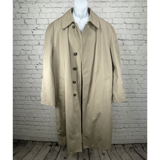 London Fog Tan Trench Long Coat Button Collar Removable Insulated Liner Size 44L