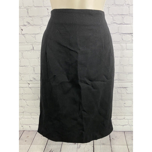 VTG Ann Taylor Black Wool Back Zip Pleated Pencil Skirt 10P