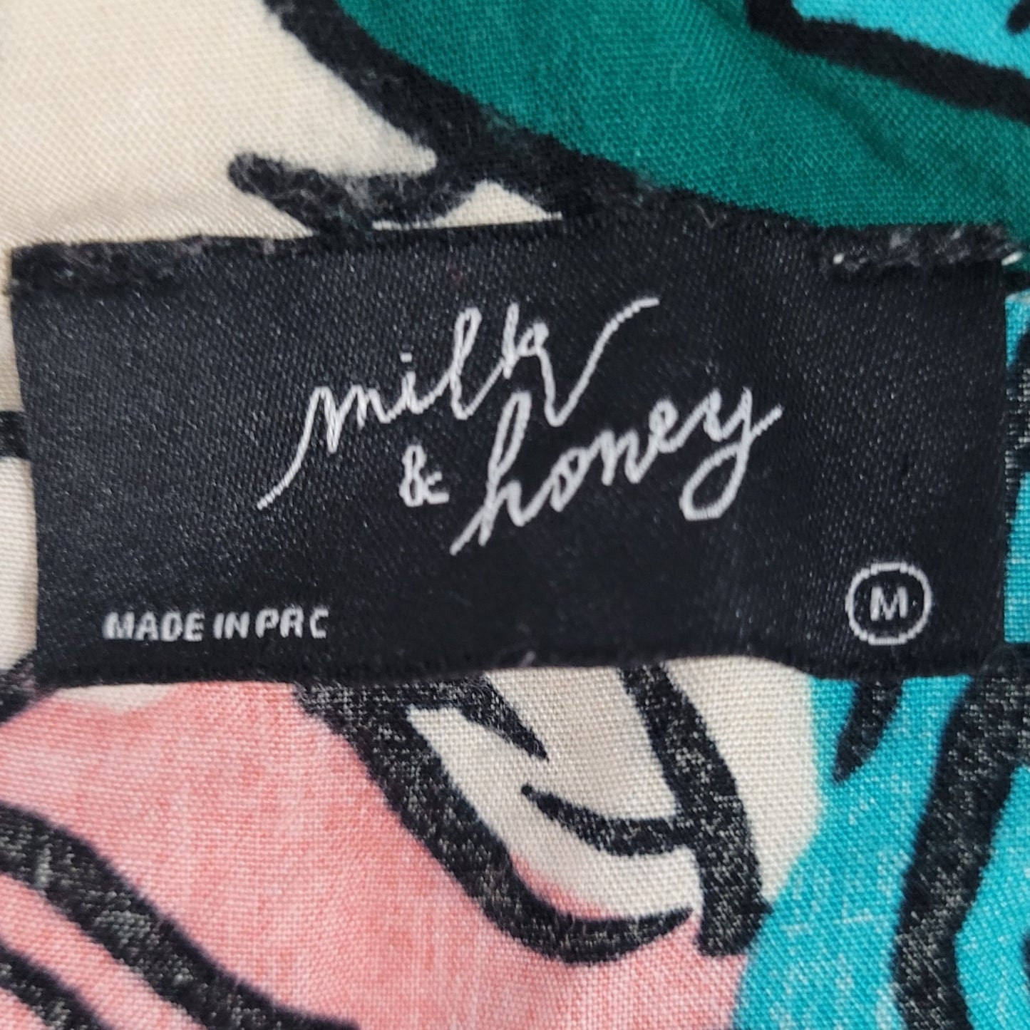 Milk & Honey Beige Multicolor Abstract Button Up Roll Tab Sleeve Shirt Medium M