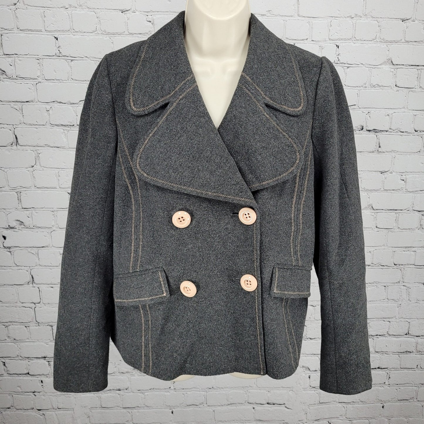 Ett:Twa Anthropologie Grey Double Breasted Buttoned Stretch Lined Jacket 8
